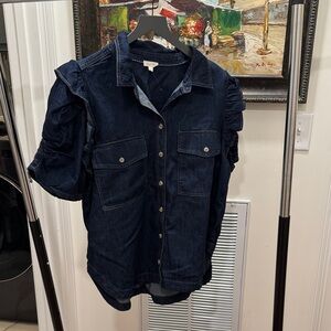 Pilcro Navy Ruffle Sleeve Blouse